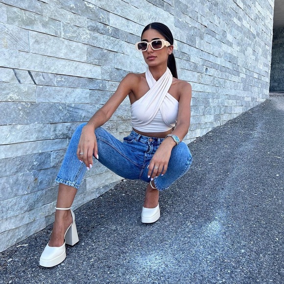 Zara Off White Chunky High Heeled Platform Shoes - Picture 4 of 17